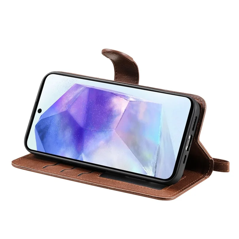 For Samsung Galaxy A55 5G Case 2 in 1 Detachable Magnetic Leather Wallet Mobile Cover with Strap - Brown