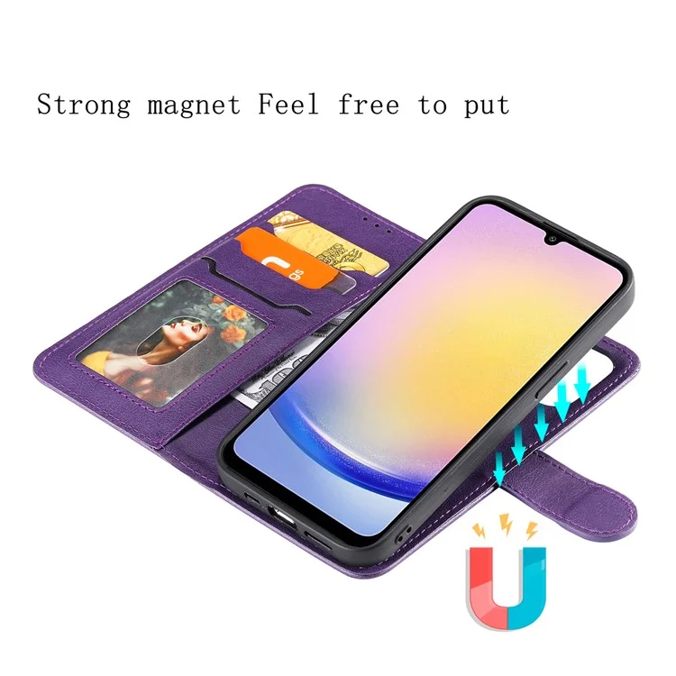 KT Leather Series-3 Per Samsung Galaxy A25 5G (Global) (161,0 X 76,5 X 8,3 mm) Custodia in Pelle PU Copertura del Telefono Portafoglio Staccabile - Viola