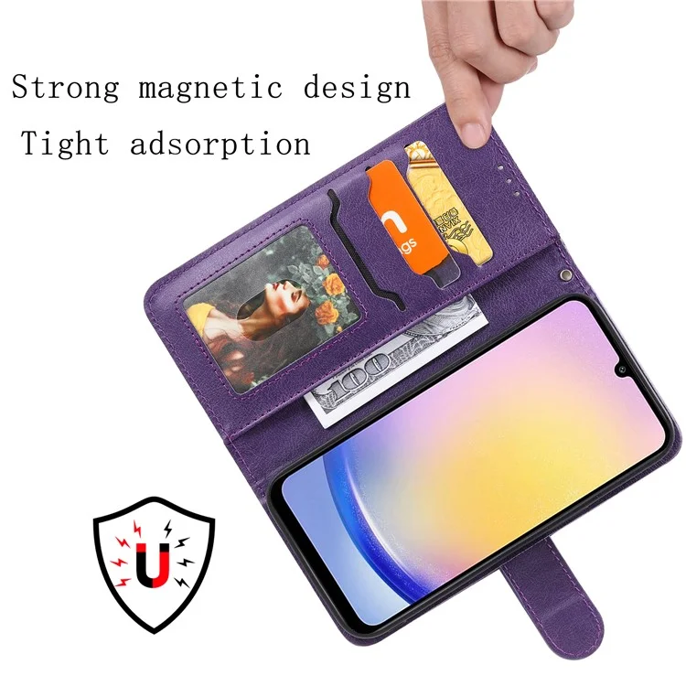KT Leather Series-3 Per Samsung Galaxy A25 5G (Global) (161,0 X 76,5 X 8,3 mm) Custodia in Pelle PU Copertura del Telefono Portafoglio Staccabile - Viola