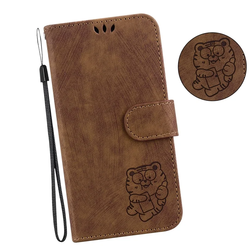 For TECNO Camon 30 Pro 5G Stand Case Cute Tiger Imprint Leather Wallet Phone Cover - Brown
