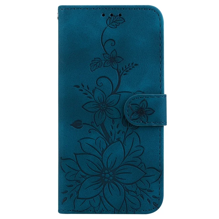 Pour TECNO Camon 30 Pro 5G Etui Portefeuille Motif Lily Anti-Rayures Etui Téléphone en Cuir - Bleu Foncé