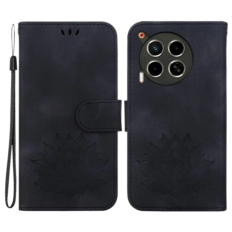 Per TECNO Camon 30 4G / 30 5G Custodia Lotus Imprint Leather Wallet Phone Cover con cinturino per il polso - Nero