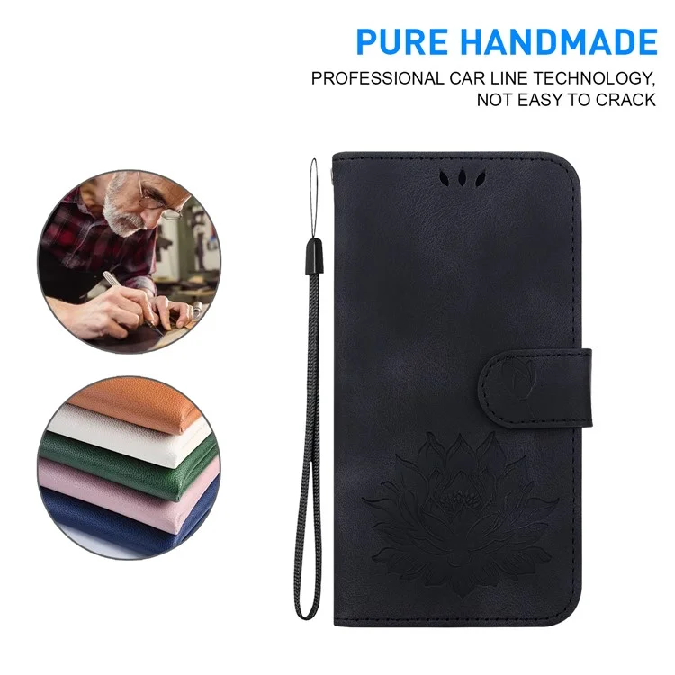 Per TECNO Camon 30 4G / 30 5G Custodia Lotus Imprint Leather Wallet Phone Cover con cinturino per il polso - Nero
