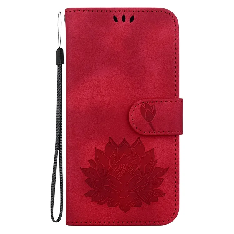 For TECNO Camon 30 4G / 30 5G Case Lotus Imprint Leather Wallet Phone Cover with Wrist Strap - Red