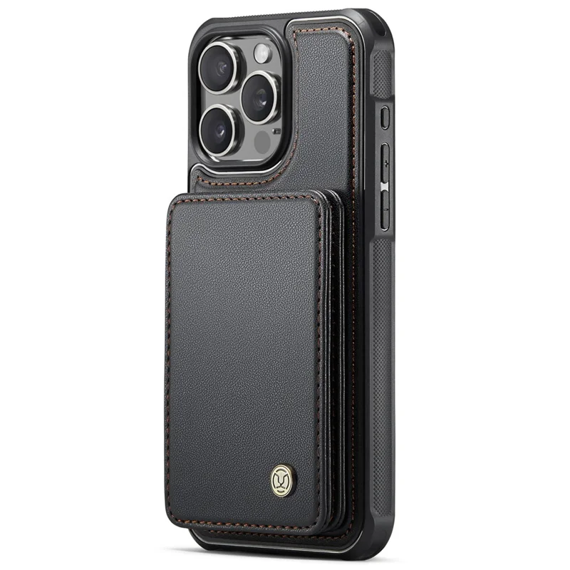 JEEHOOD J05 For iPhone 15 Pro Max Case Leather Mobile Cover with Detachable Magnetic Card Bag - Black