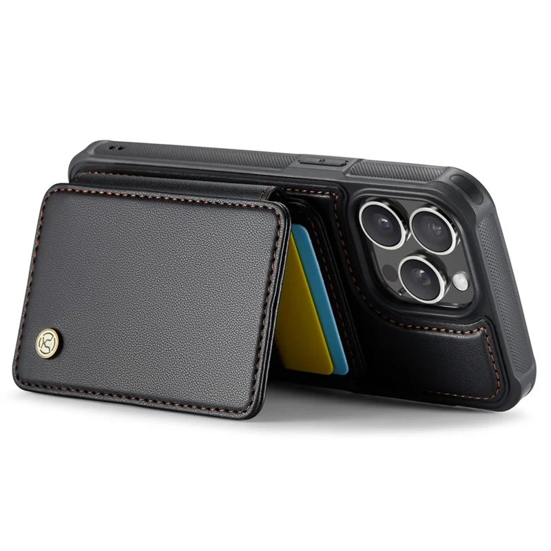 JEEHOOD J05 For iPhone 15 Pro Max Case Leather Mobile Cover with Detachable Magnetic Card Bag - Black