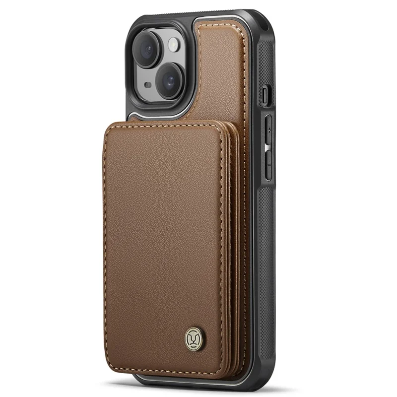 JEEHOOD J05 For iPhone 15 Case Leather Mobile Cover with Detachable Magnetic Card Bag - Brown