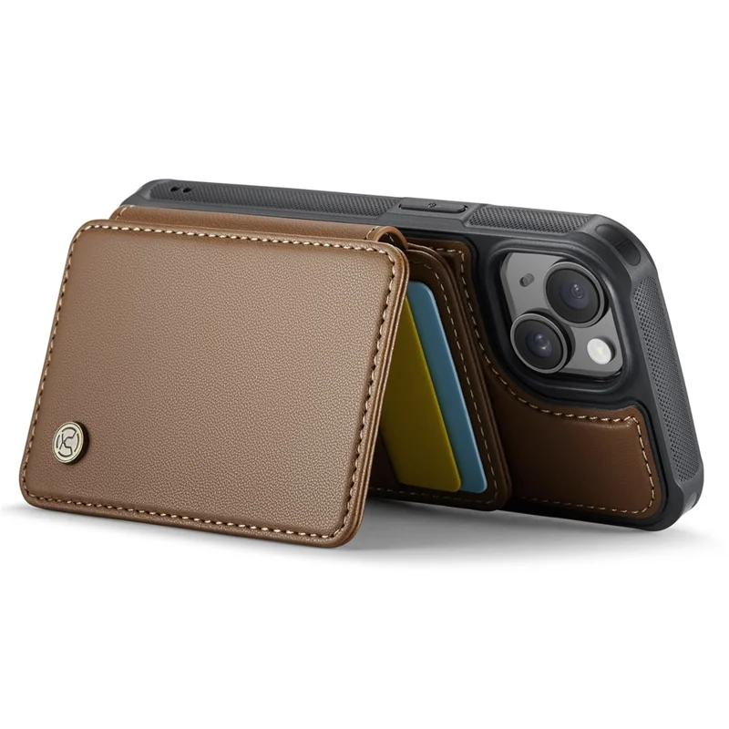 JEEHOOD J05 For iPhone 15 Case Leather Mobile Cover with Detachable Magnetic Card Bag - Brown