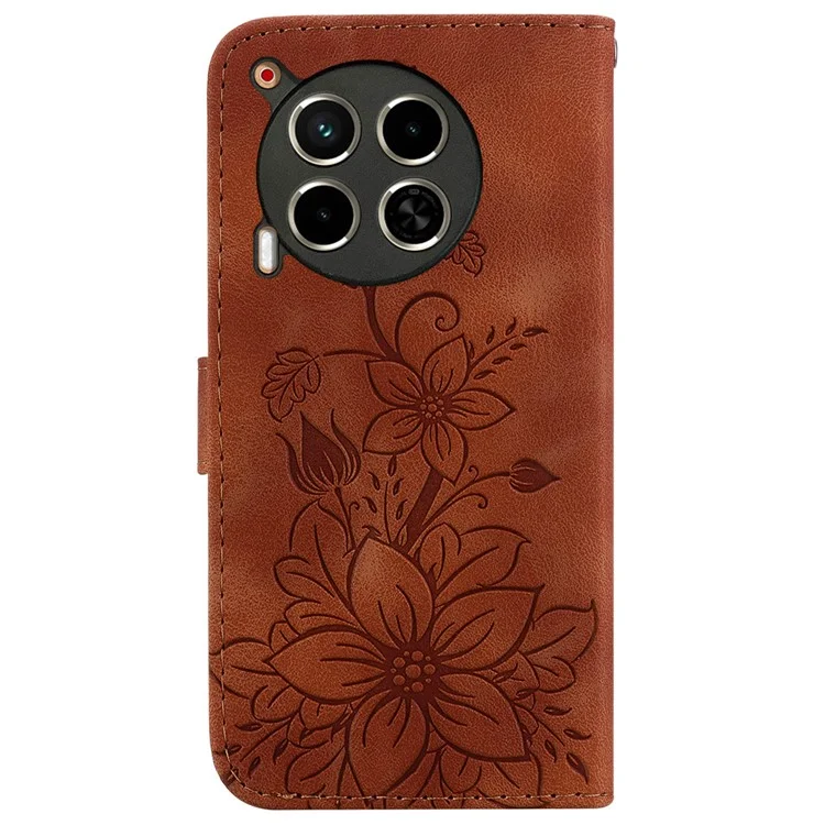 Para TECNO Camon 30 4G / 30 5G Carteira Caso Anti-Risco Lírio Impressão de Couro Capa de Telefone - Marrom