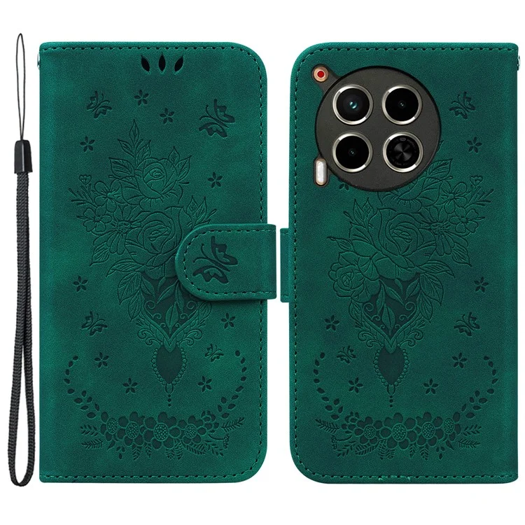 Für TECNO Camon 30 4G / 30 5G Wallet Case Butterfly Rose Imprint Leather Stand Phone Cover - Grün