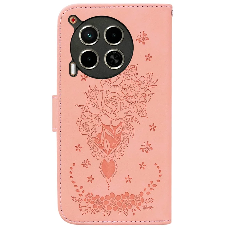 For TECNO Camon 30 4G / 30 5G Wallet Case Butterfly Rose Imprint Leather Stand Phone Cover - Pink