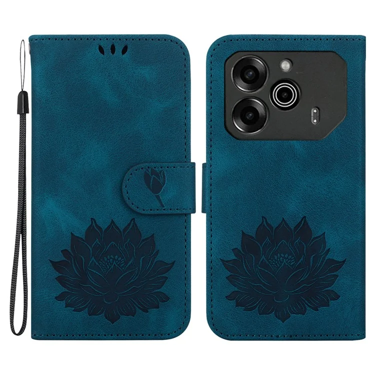 Para TECNO Pova 6 5G / 6 Pro 5G Capa com Alça de Pulso Impressão de Lótus Carteira de Telefone de Couro - Azul