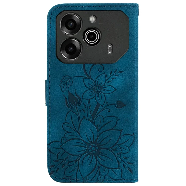 Per TECNO Pova 6 5G / 6 Pro 5G Custodia Portafoglio per Telefono Lily Imprint Antigraffio Flip Cover in Pelle - Blu Scuro