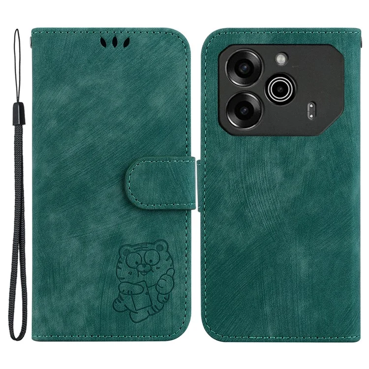 Para TECNO Pova 6 5G / 6 Pro 5G Funda Cartera Estampado Tigre Lindo Funda de Cuero para Teléfono con Soporte - Verde