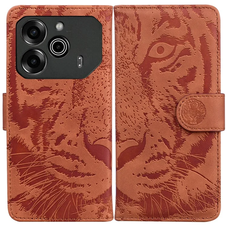 Для TECNO Pova 6 5G / 6 Pro 5G Кошелек Чехол Тигровый Принт Кожаный Подставка Чехол для Телефона - Коричневый