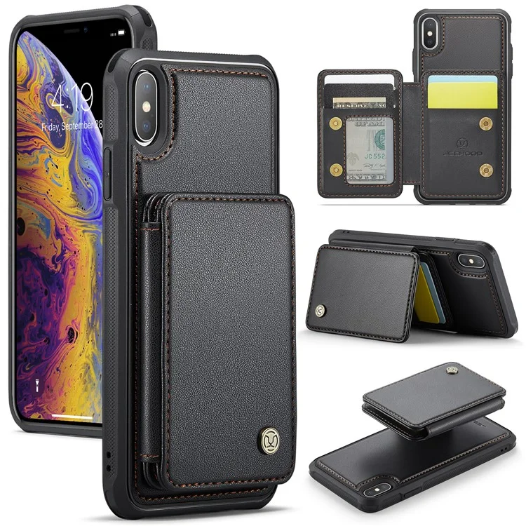 JEEHOOD J05 Funda magnética para iPhone XS Max Bolsa para tarjetas Soporte Cubierta de teléfono PU+TPU - Negro
