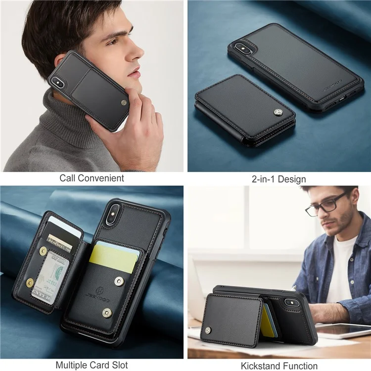 JEEHOOD J05 Funda magnética para iPhone XS Max Bolsa para tarjetas Soporte Cubierta de teléfono PU+TPU - Negro