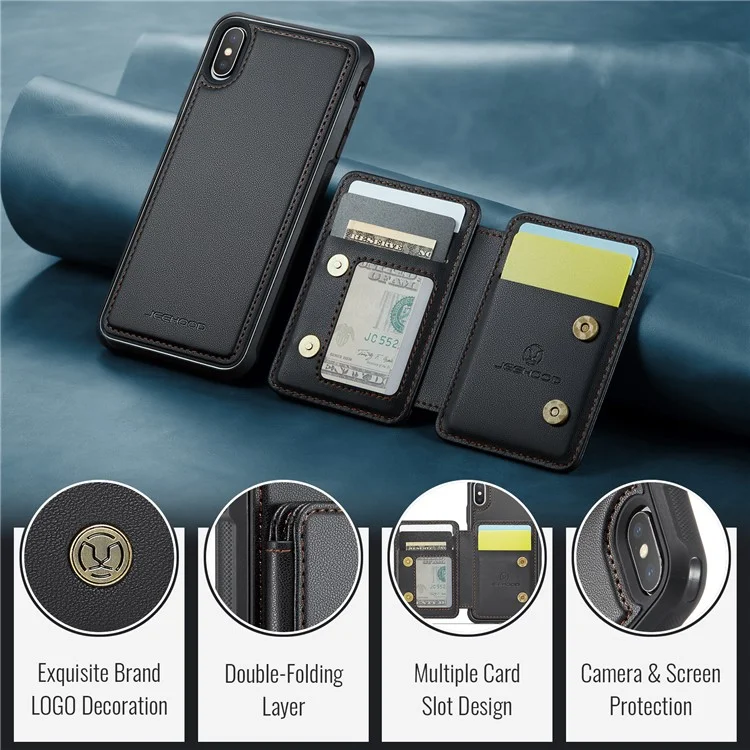 JEEHOOD J05 Funda magnética para iPhone XS Max Bolsa para tarjetas Soporte Cubierta de teléfono PU+TPU - Negro