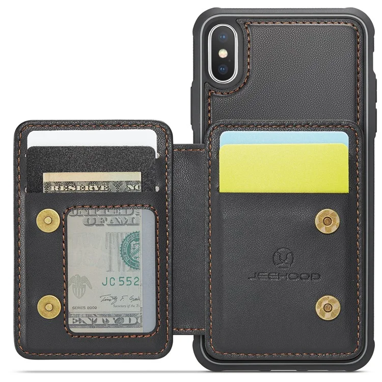 JEEHOOD J05 Funda magnética para iPhone XS Max Bolsa para tarjetas Soporte Cubierta de teléfono PU+TPU - Negro