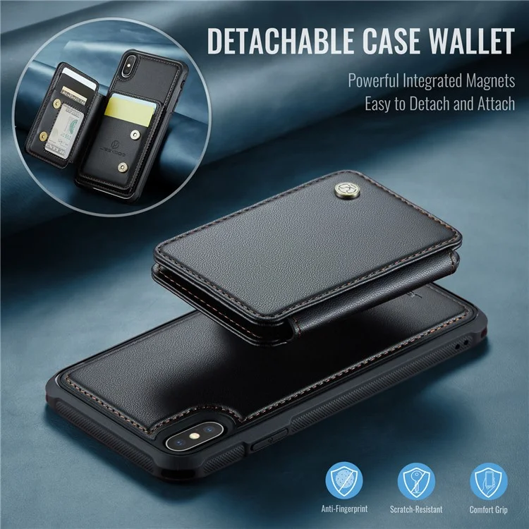 JEEHOOD J05 Funda magnética para iPhone XS Max Bolsa para tarjetas Soporte Cubierta de teléfono PU+TPU - Negro