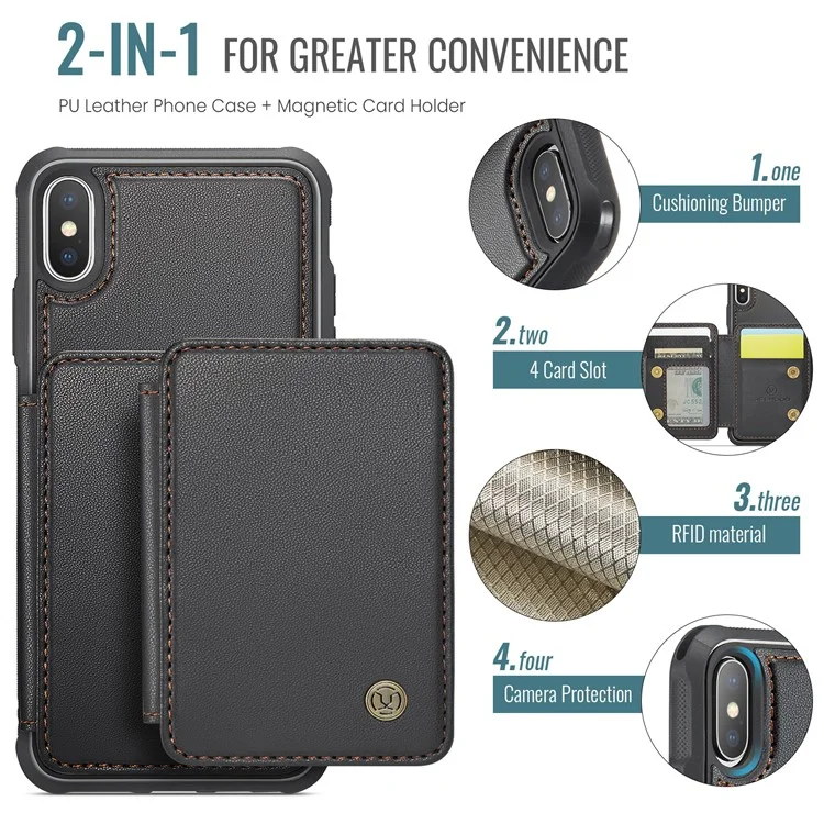 JEEHOOD J05 Funda magnética para iPhone XS Max Bolsa para tarjetas Soporte Cubierta de teléfono PU+TPU - Negro