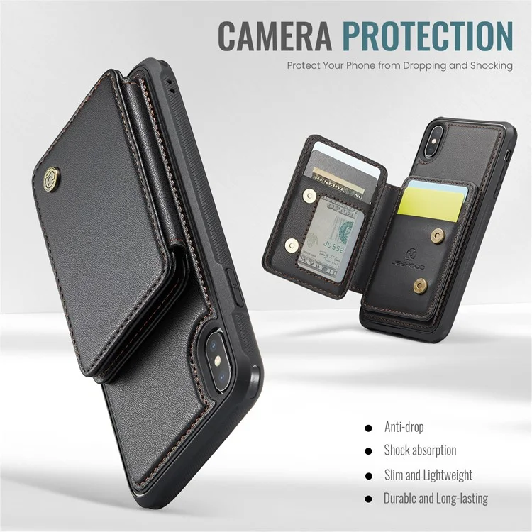 JEEHOOD J05 Funda magnética para iPhone XS Max Bolsa para tarjetas Soporte Cubierta de teléfono PU+TPU - Negro