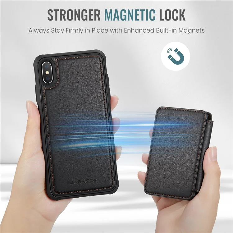 JEEHOOD J05 Funda magnética para iPhone XS Max Bolsa para tarjetas Soporte Cubierta de teléfono PU+TPU - Negro