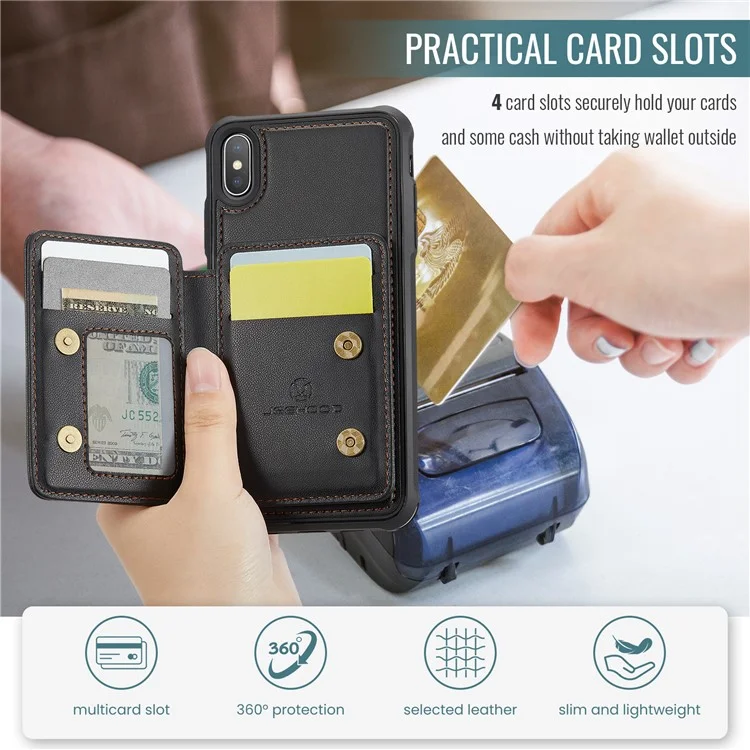 JEEHOOD J05 Funda magnética para iPhone XS Max Bolsa para tarjetas Soporte Cubierta de teléfono PU+TPU - Negro