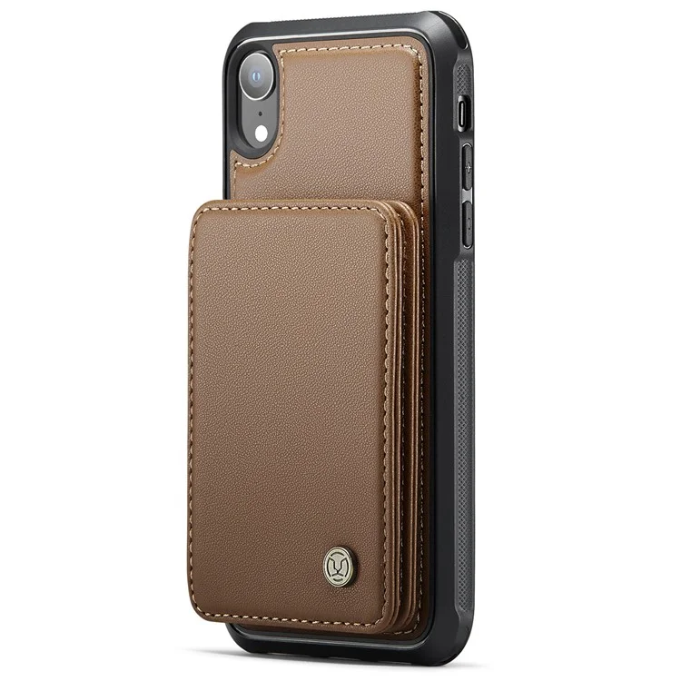 JEEHOOD J05 Funda para iPhone XR con soporte, Bolsa magnética para tarjetas, Cubierta de teléfono desmontable - Marrón