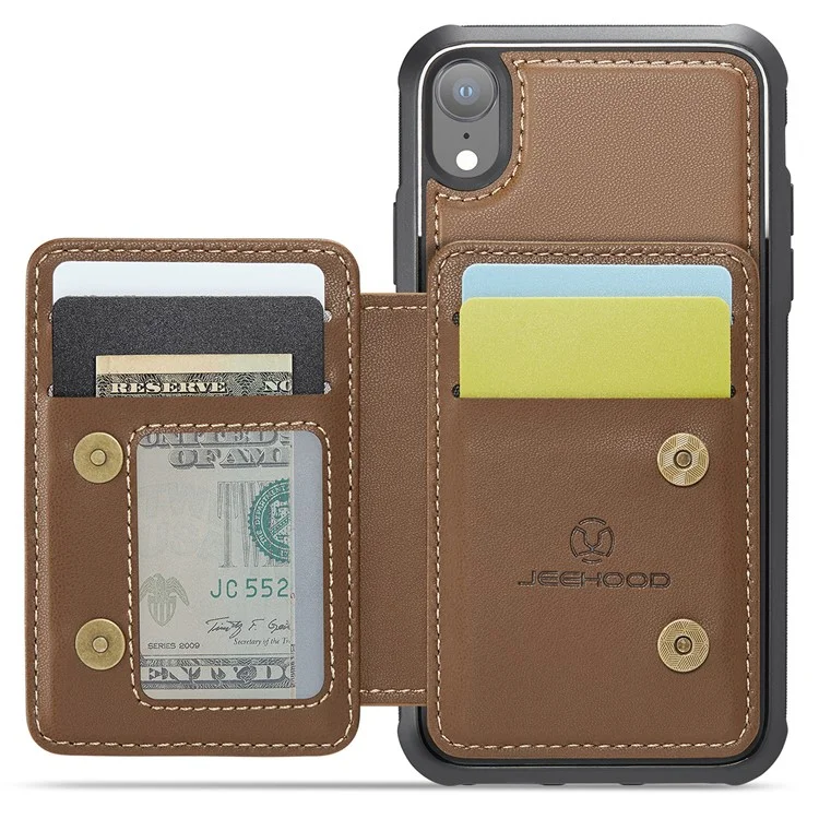 JEEHOOD J05 Funda para iPhone XR con soporte, Bolsa magnética para tarjetas, Cubierta de teléfono desmontable - Marrón