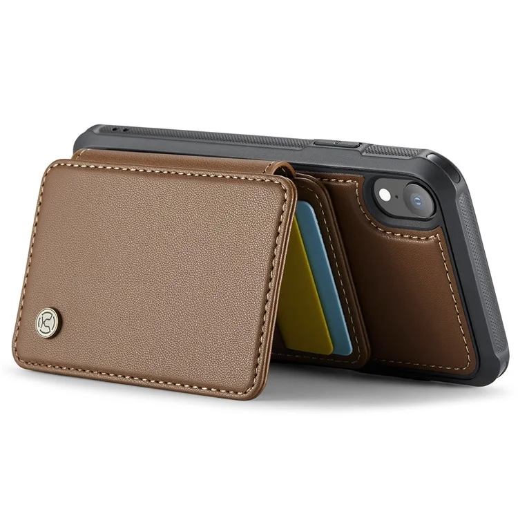 JEEHOOD J05 Funda para iPhone XR con soporte, Bolsa magnética para tarjetas, Cubierta de teléfono desmontable - Marrón