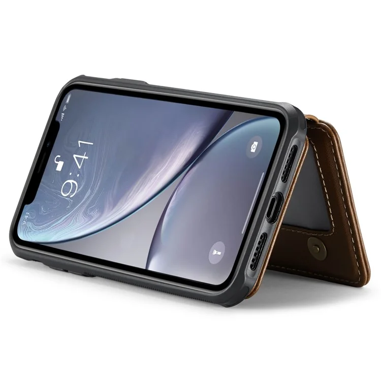 JEEHOOD J05 Funda para iPhone XR con soporte, Bolsa magnética para tarjetas, Cubierta de teléfono desmontable - Marrón