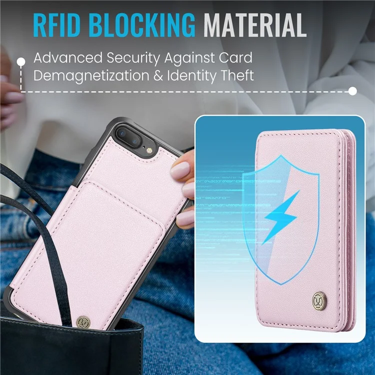 JEEHOOD J05 para iPhone 6 Plus / 7 Plus / 8 Plus / 6s Plus de 5,5 polegadas Capa Magnética Destacável Bolsa de Cartão TPU + Couro Capa de Telefone - Rosa