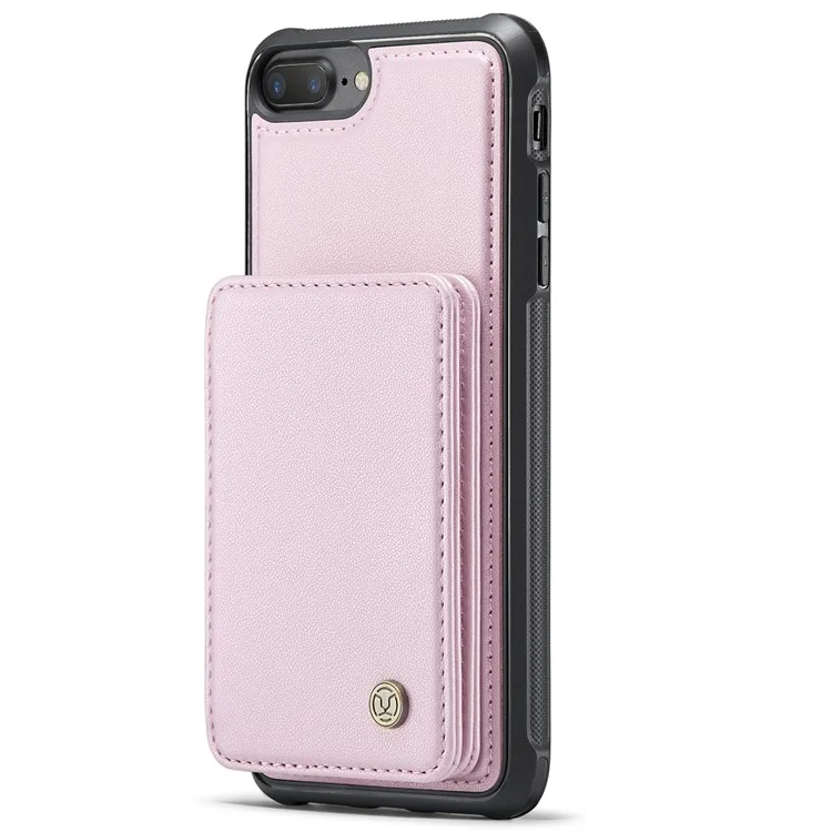 JEEHOOD J05 para iPhone 6 Plus / 7 Plus / 8 Plus / 6s Plus de 5,5 polegadas Capa Magnética Destacável Bolsa de Cartão TPU + Couro Capa de Telefone - Rosa
