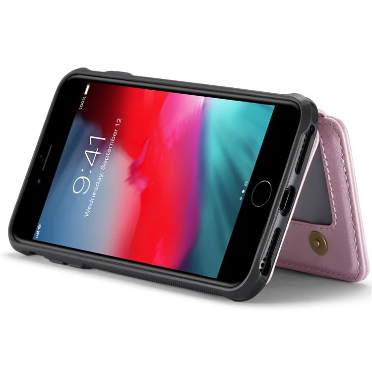 JEEHOOD J05 para iPhone 6 Plus / 7 Plus / 8 Plus / 6s Plus de 5,5 polegadas Capa Magnética Destacável Bolsa de Cartão TPU + Couro Capa de Telefone - Rosa