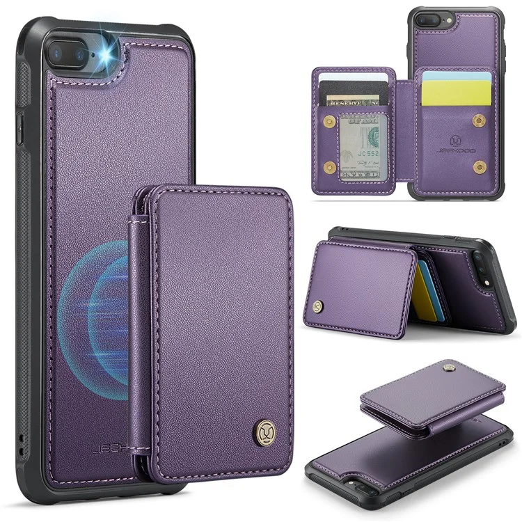 JEEHOOD J05 For iPhone 6 Plus / 7 Plus / 8 Plus / 6s Plus 5.5-inch Case Leather Mobile Cover with Detachable Magnetic Card Bag - Purple