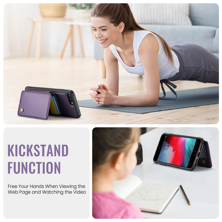 JEEHOOD J05 For iPhone 6 Plus / 7 Plus / 8 Plus / 6s Plus 5.5-inch Case Leather Mobile Cover with Detachable Magnetic Card Bag - Purple