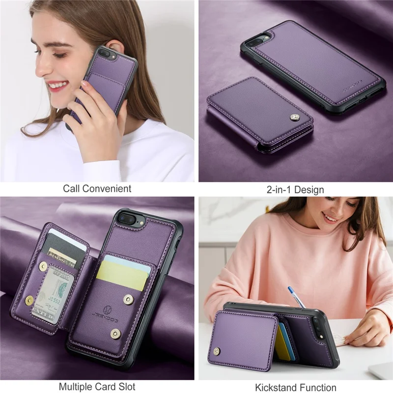 JEEHOOD J05 For iPhone 6 Plus / 7 Plus / 8 Plus / 6s Plus 5.5-inch Case Leather Mobile Cover with Detachable Magnetic Card Bag - Purple