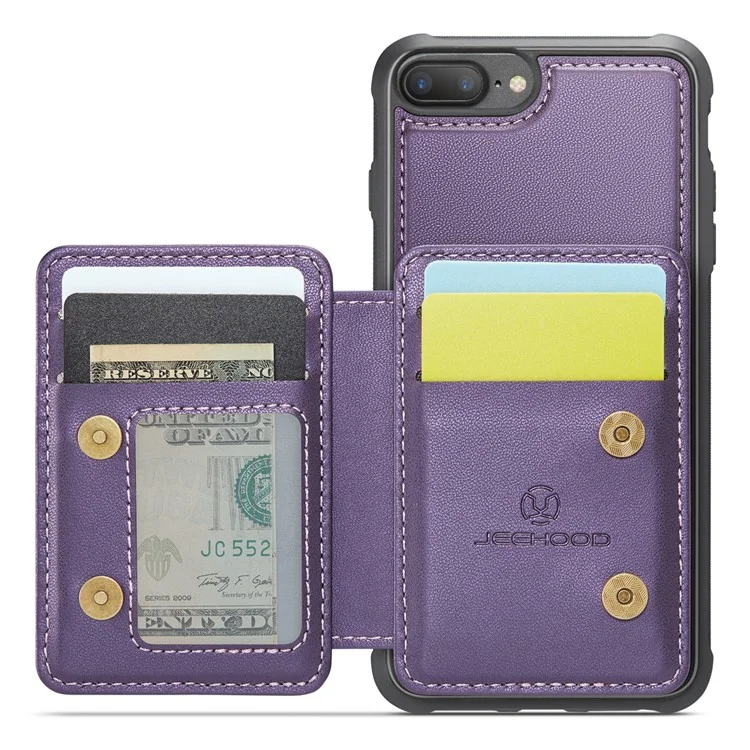 JEEHOOD J05 For iPhone 6 Plus / 7 Plus / 8 Plus / 6s Plus 5.5-inch Case Leather Mobile Cover with Detachable Magnetic Card Bag - Purple
