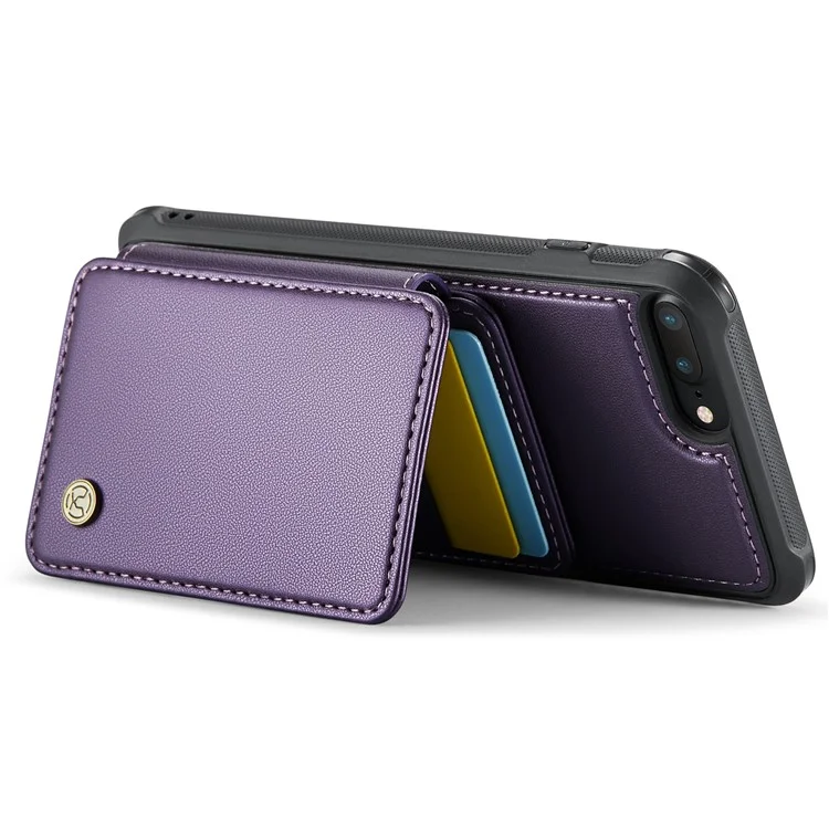 JEEHOOD J05 For iPhone 6 Plus / 7 Plus / 8 Plus / 6s Plus 5.5-inch Case Leather Mobile Cover with Detachable Magnetic Card Bag - Purple
