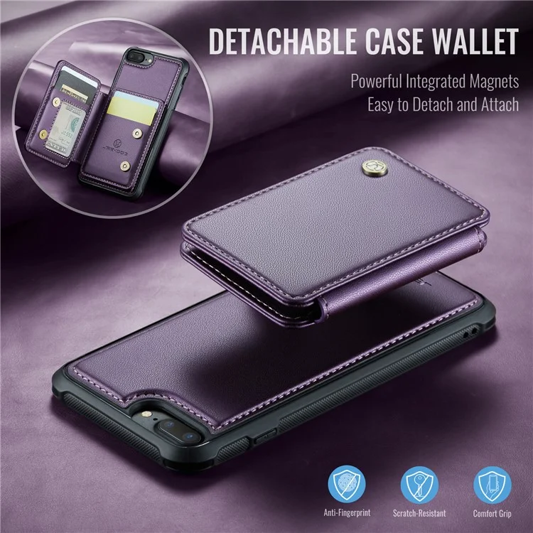 JEEHOOD J05 For iPhone 6 Plus / 7 Plus / 8 Plus / 6s Plus 5.5-inch Case Leather Mobile Cover with Detachable Magnetic Card Bag - Purple