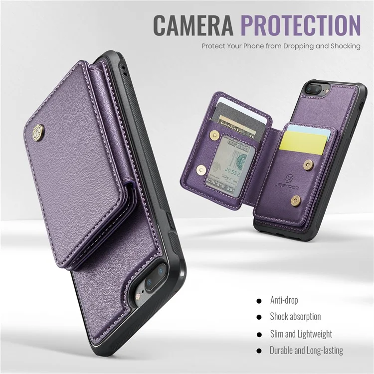 JEEHOOD J05 For iPhone 6 Plus / 7 Plus / 8 Plus / 6s Plus 5.5-inch Case Leather Mobile Cover with Detachable Magnetic Card Bag - Purple