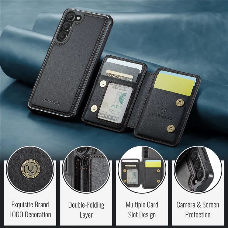 JEEHOOD J05 Para Samsung Galaxy S23+ Case Bolsa Magnética Destacável Cartão TPU+PU Capa de Telefone - Preto