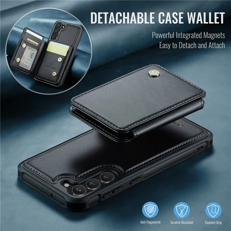 JEEHOOD J05 Para Samsung Galaxy S23+ Case Bolsa Magnética Destacável Cartão TPU+PU Capa de Telefone - Preto