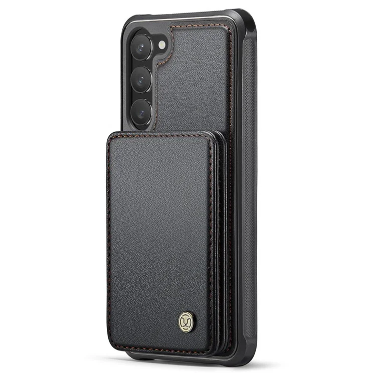 JEEHOOD J05 Para Samsung Galaxy S23+ Case Bolsa Magnética Destacável Cartão TPU+PU Capa de Telefone - Preto