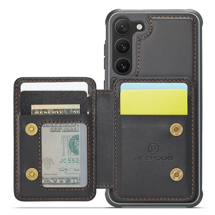 JEEHOOD J05 Para Samsung Galaxy S23+ Case Bolsa Magnética Destacável Cartão TPU+PU Capa de Telefone - Preto