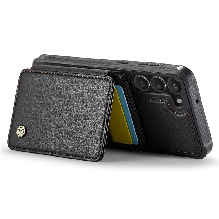 JEEHOOD J05 Para Samsung Galaxy S23+ Case Bolsa Magnética Destacável Cartão TPU+PU Capa de Telefone - Preto