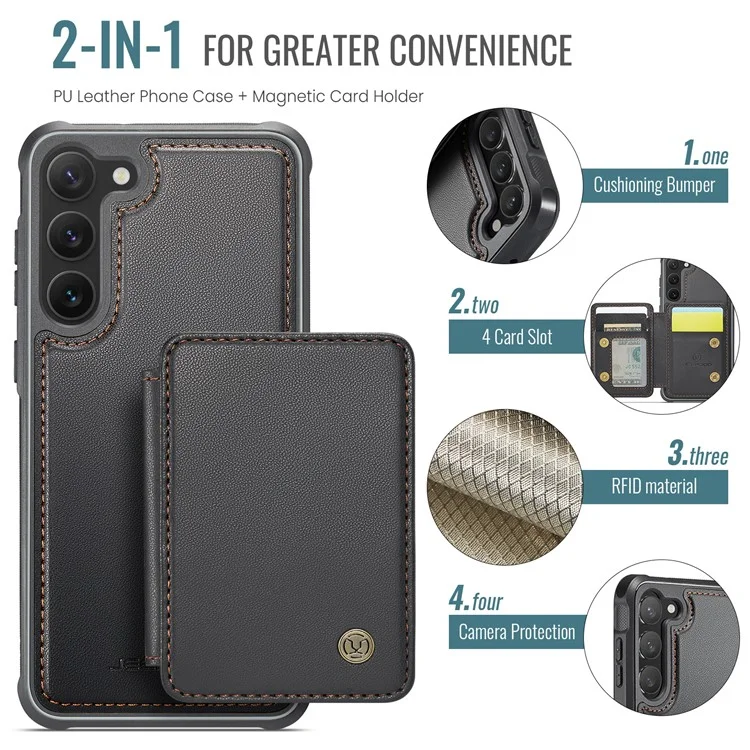 JEEHOOD J05 Para Samsung Galaxy S23+ Case Bolsa Magnética Destacável Cartão TPU+PU Capa de Telefone - Preto