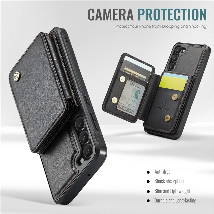 JEEHOOD J05 Para Samsung Galaxy S23+ Case Bolsa Magnética Destacável Cartão TPU+PU Capa de Telefone - Preto