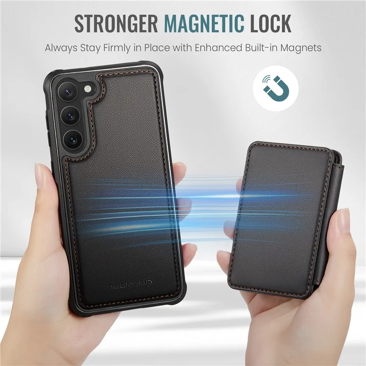 JEEHOOD J05 Para Samsung Galaxy S23+ Case Bolsa Magnética Destacável Cartão TPU+PU Capa de Telefone - Preto